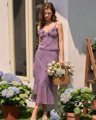 Purple V Neck Floral Ruffle Camis | Rihoas