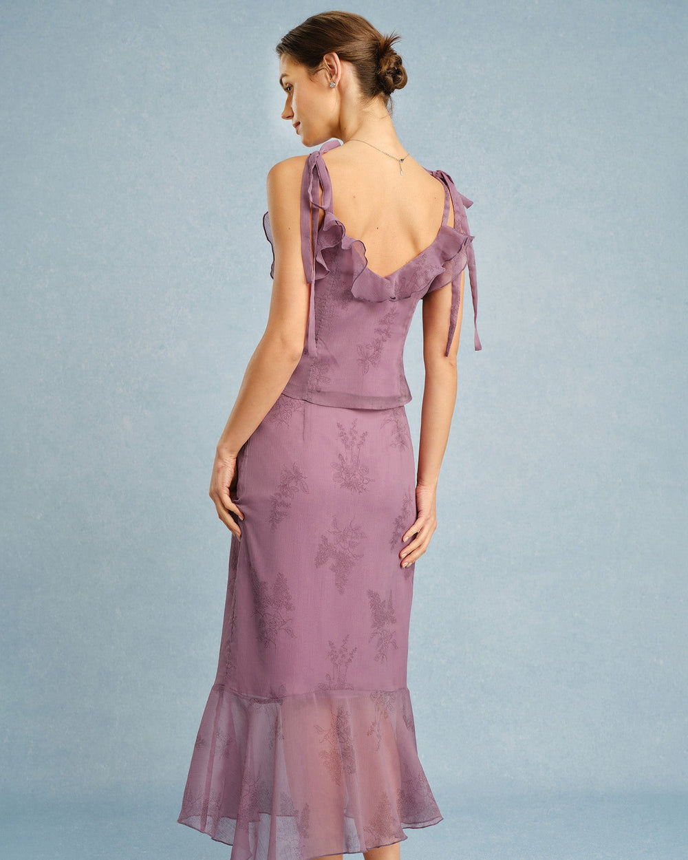 Purple V Neck Floral Ruffle Camis | Rihoas