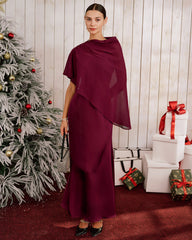 Wine Red Shawl Maxi Dress | Rihoas