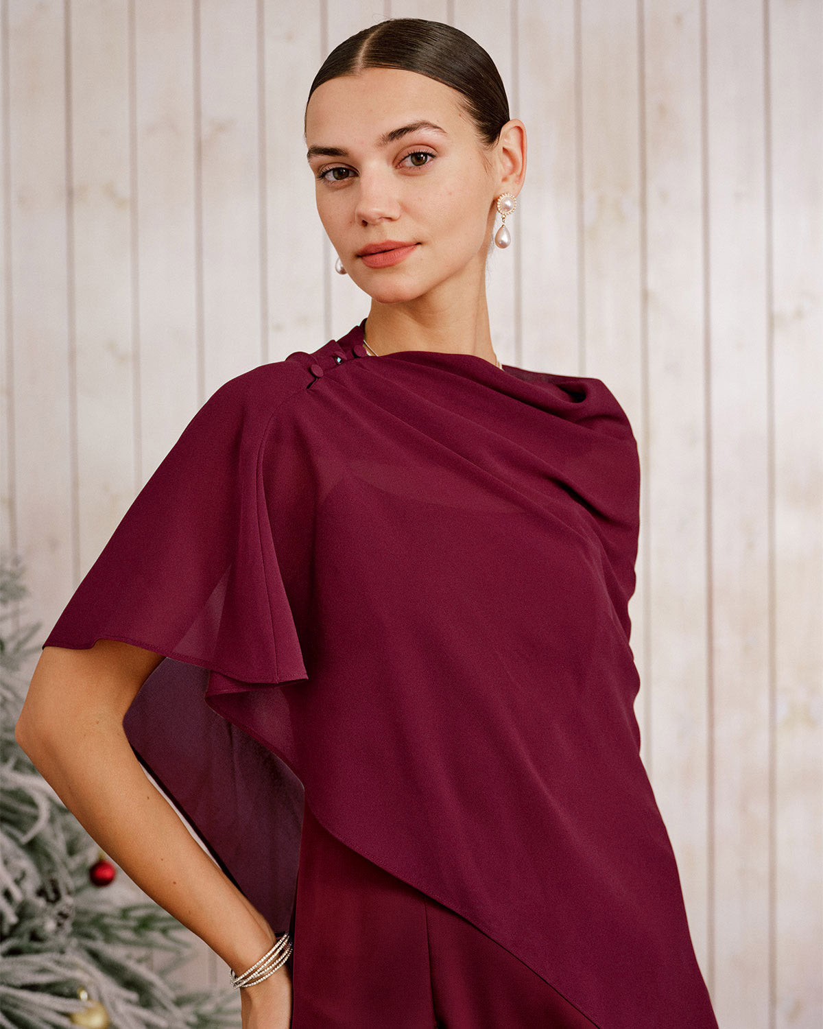 Wine Red Shawl Maxi Dress | Rihoas