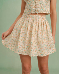 Yellow Embroidery Floral Mini Skirt | Rihoas