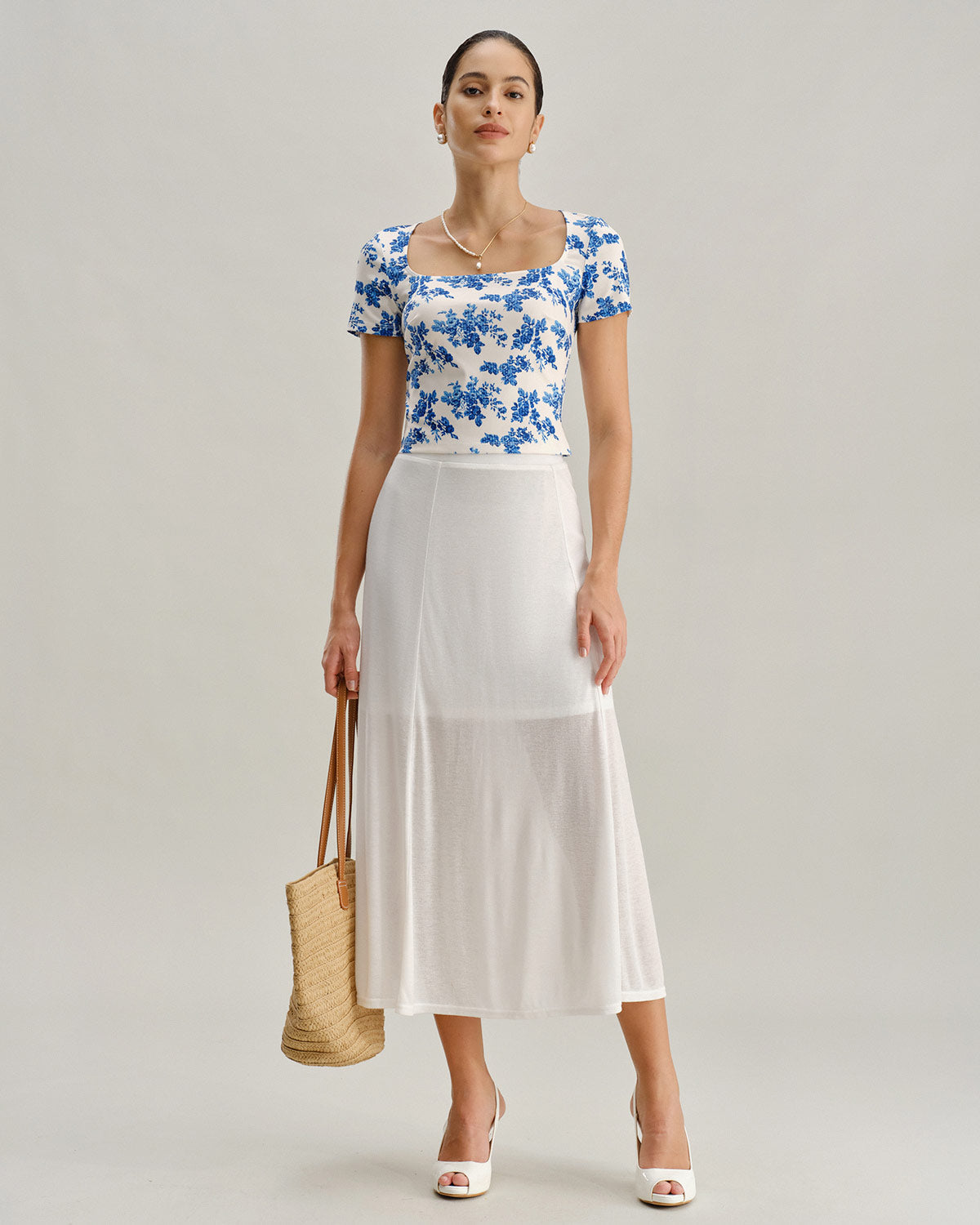 Blue Floral Short Sleeve T-Shirt | Rihoas
