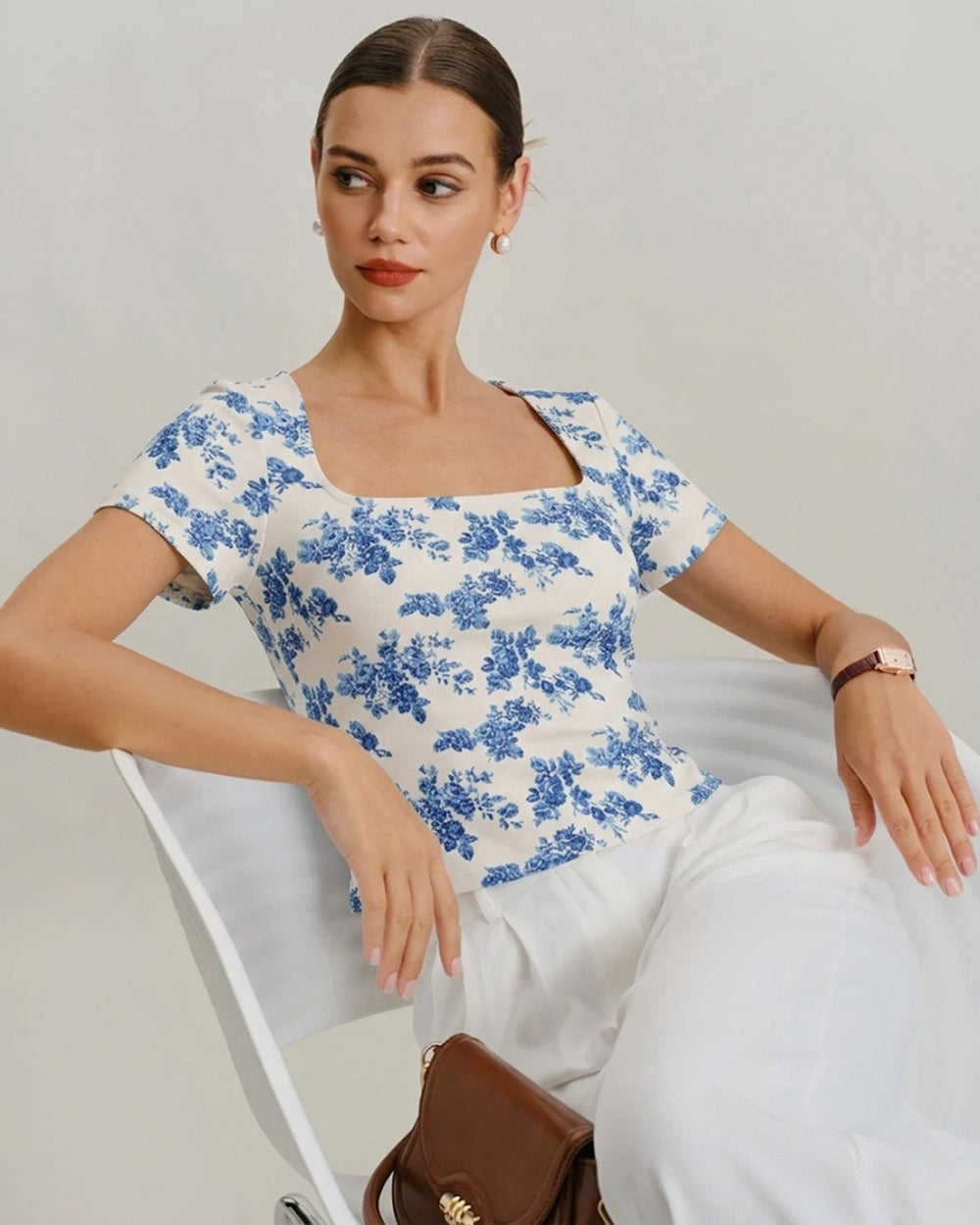 Blue Floral Short Sleeve T-Shirt | Rihoas