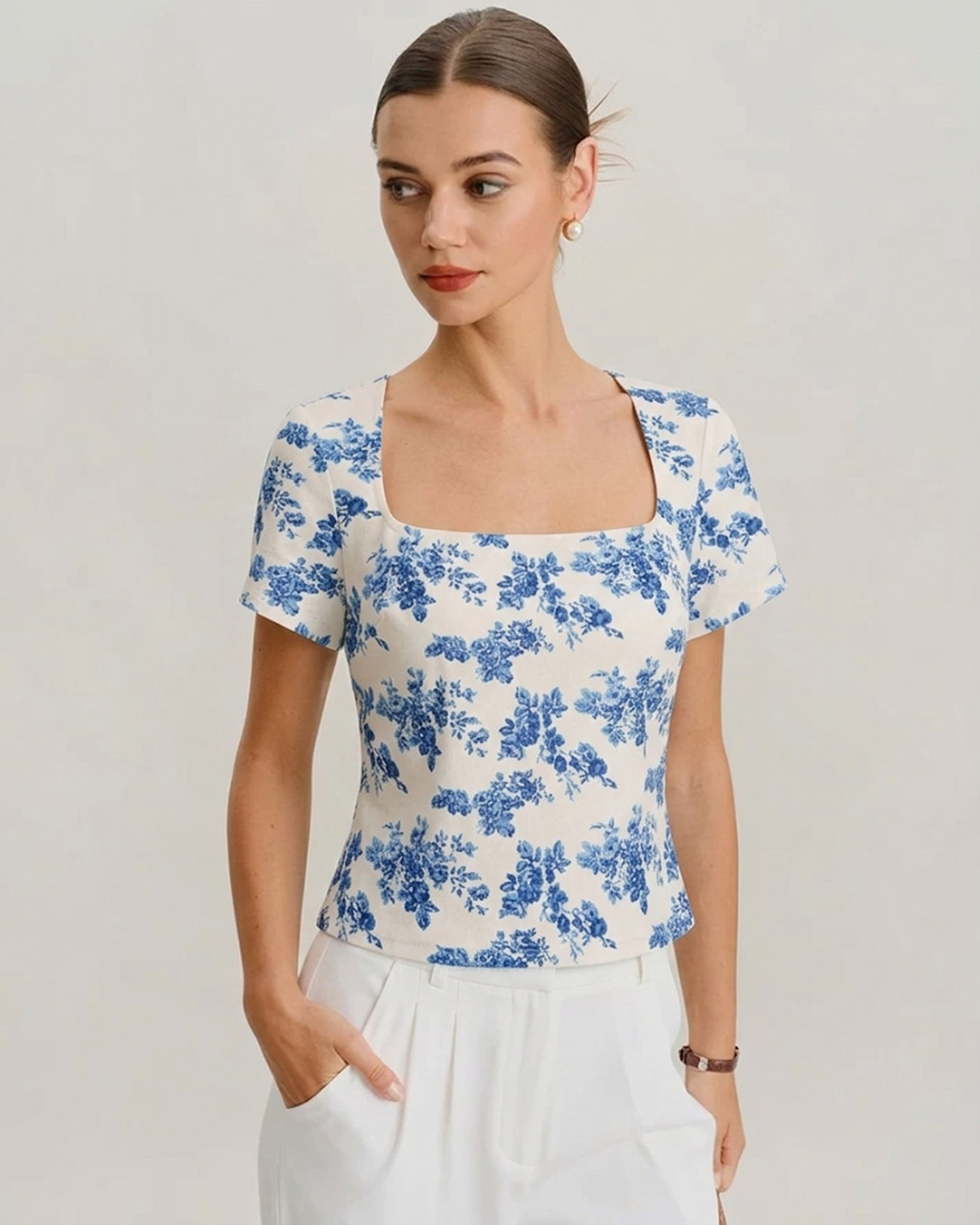 Blue Floral Short Sleeve T-Shirt | Rihoas