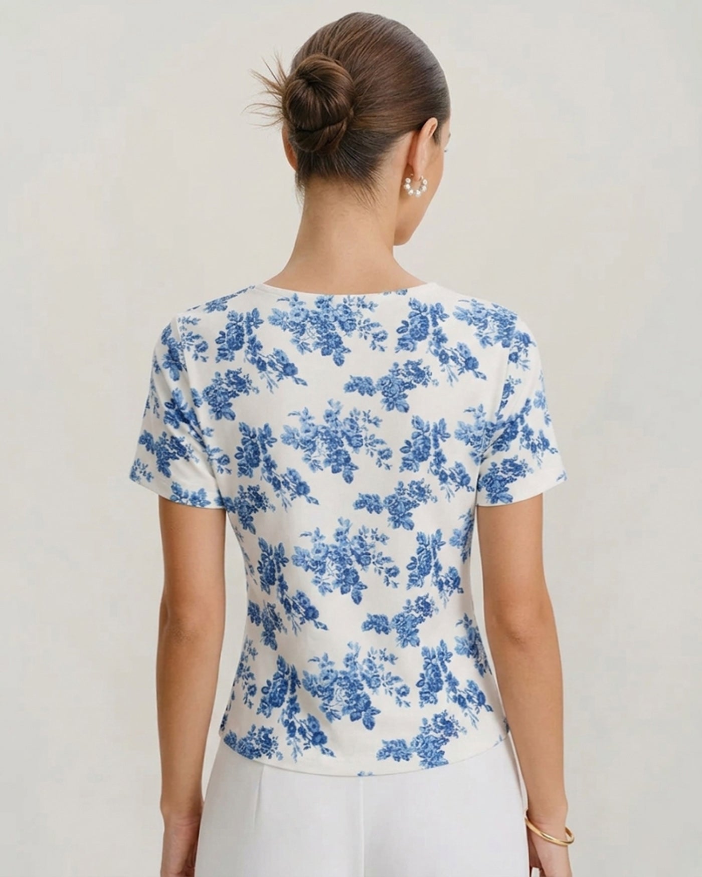 Blue Floral Short Sleeve T-Shirt | Rihoas