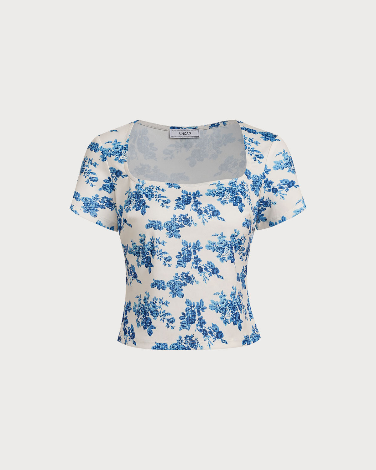 Blue Floral Short Sleeve T-Shirt | Rihoas