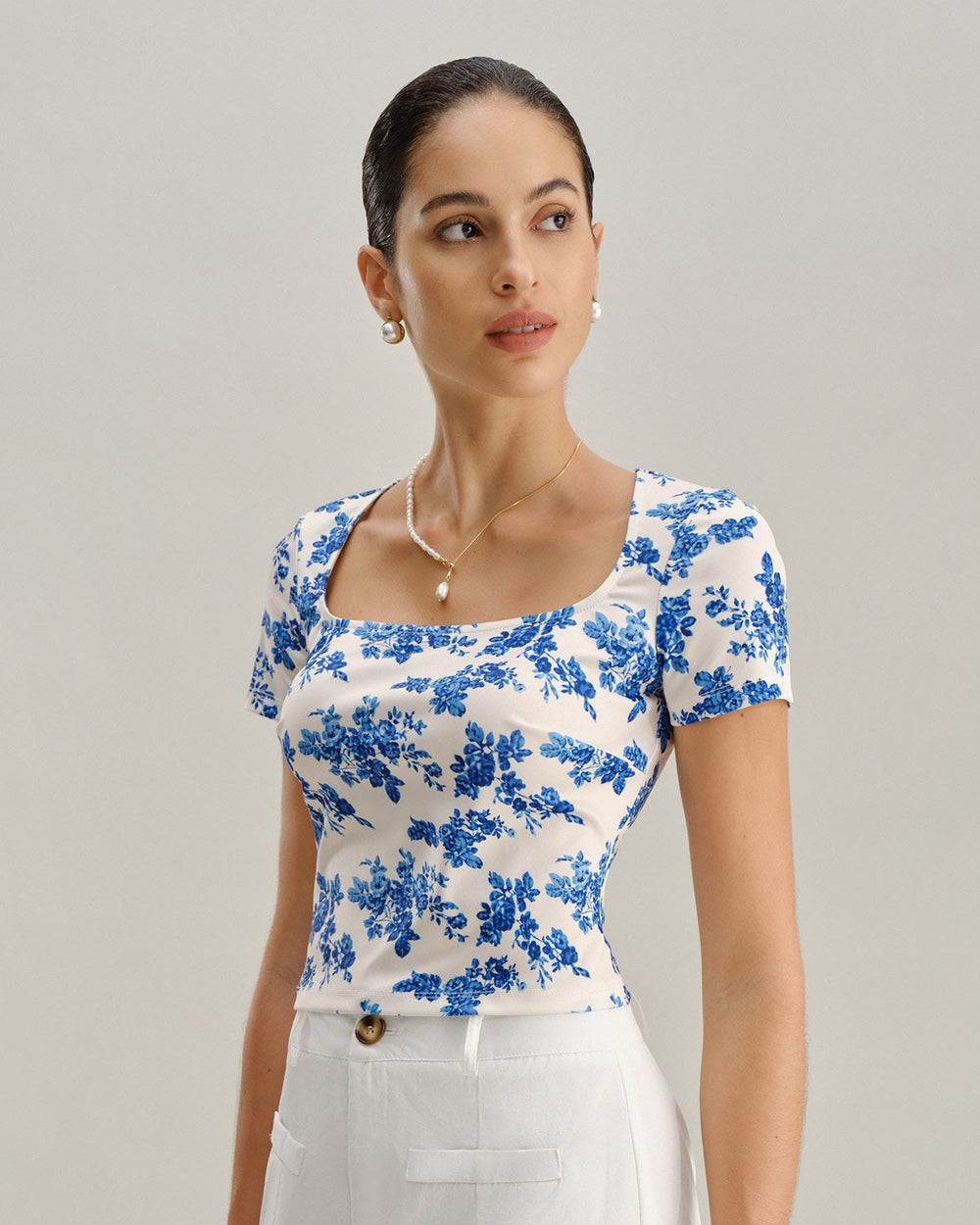 Blue Floral Short Sleeve T-Shirt | Rihoas