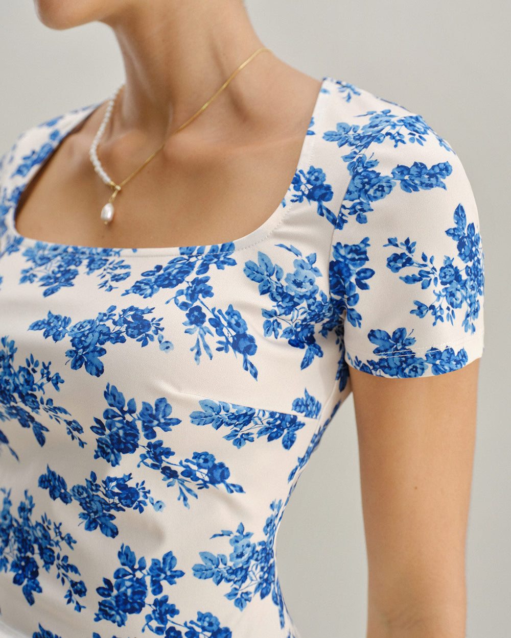 Blue Floral Short Sleeve T-Shirt | Rihoas