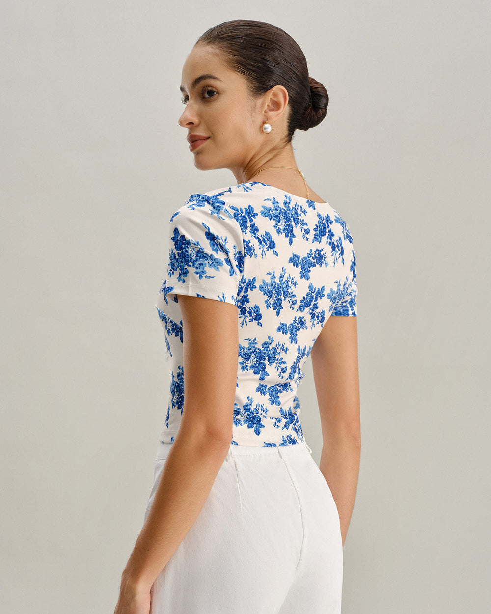 Blue Floral Short Sleeve T-Shirt | Rihoas