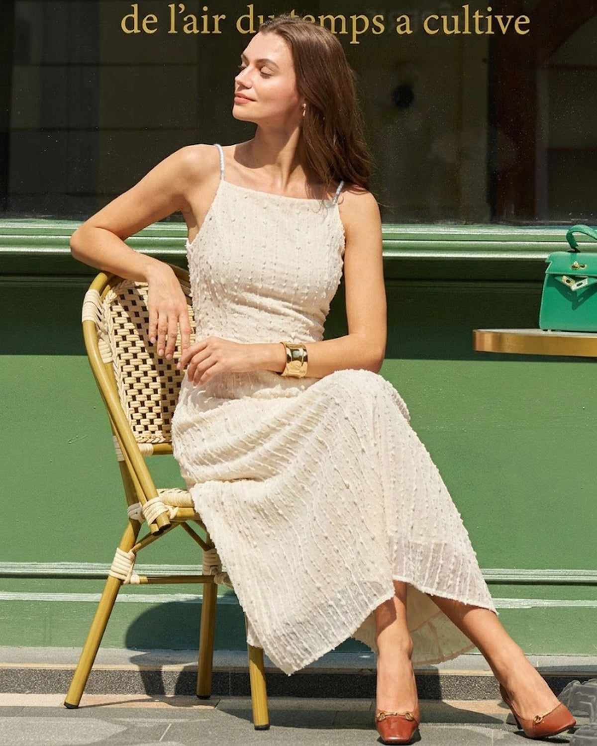 Beige Textured Beaded Slip Midi Dress | Rihoas