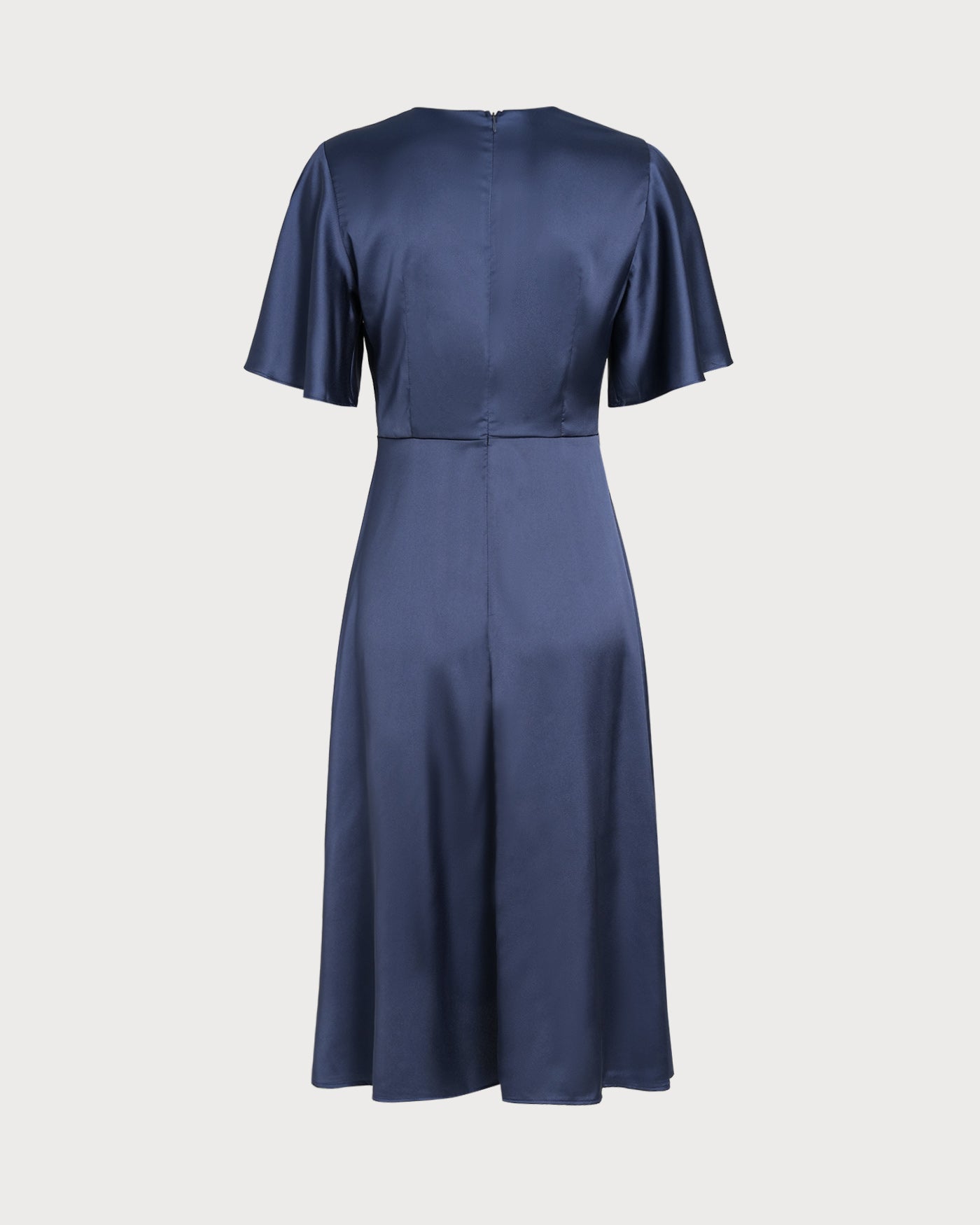Navy V Neck Satin Midi Dress | Rihoas