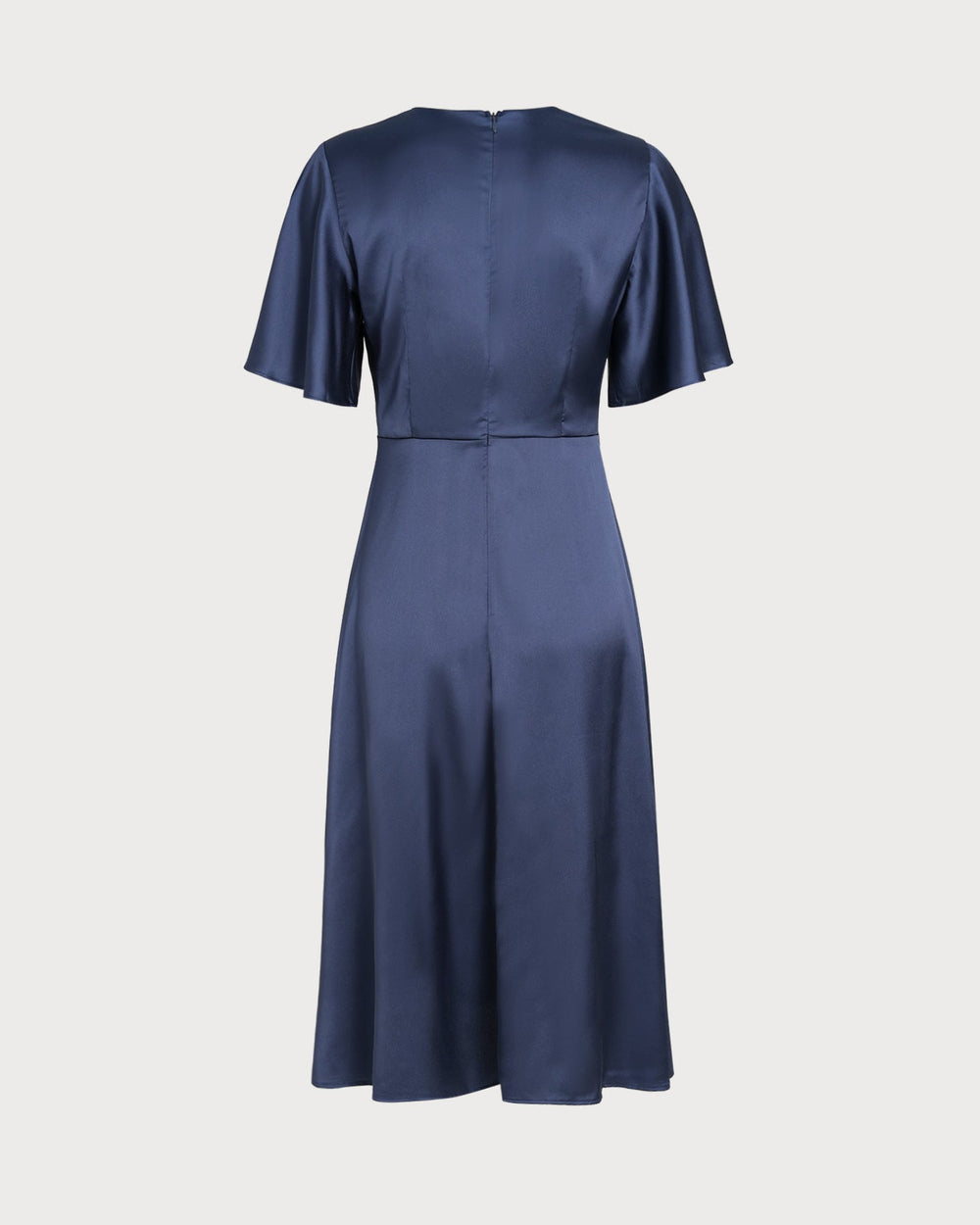 Navy V Neck Satin Midi Dress | Rihoas