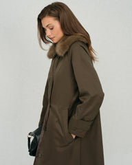 Brown Fur Collar Reverible Long Coat | Rihoas