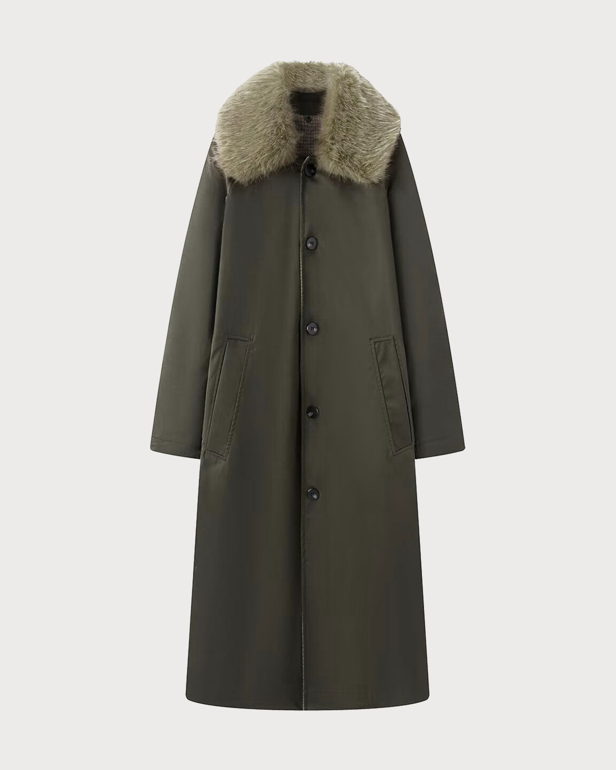 Brown Fur Collar Reverible Long Coat | Rihoas