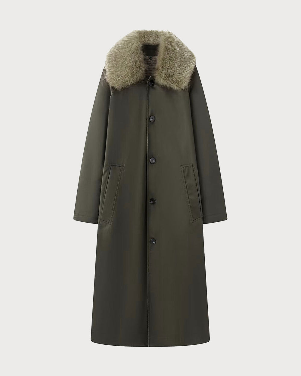 Brown Fur Collar Reverible Long Coat | Rihoas