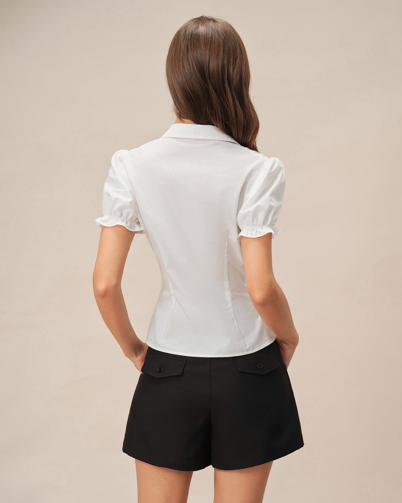 White Puffed Sleeve Collar Blouse | Rihoas