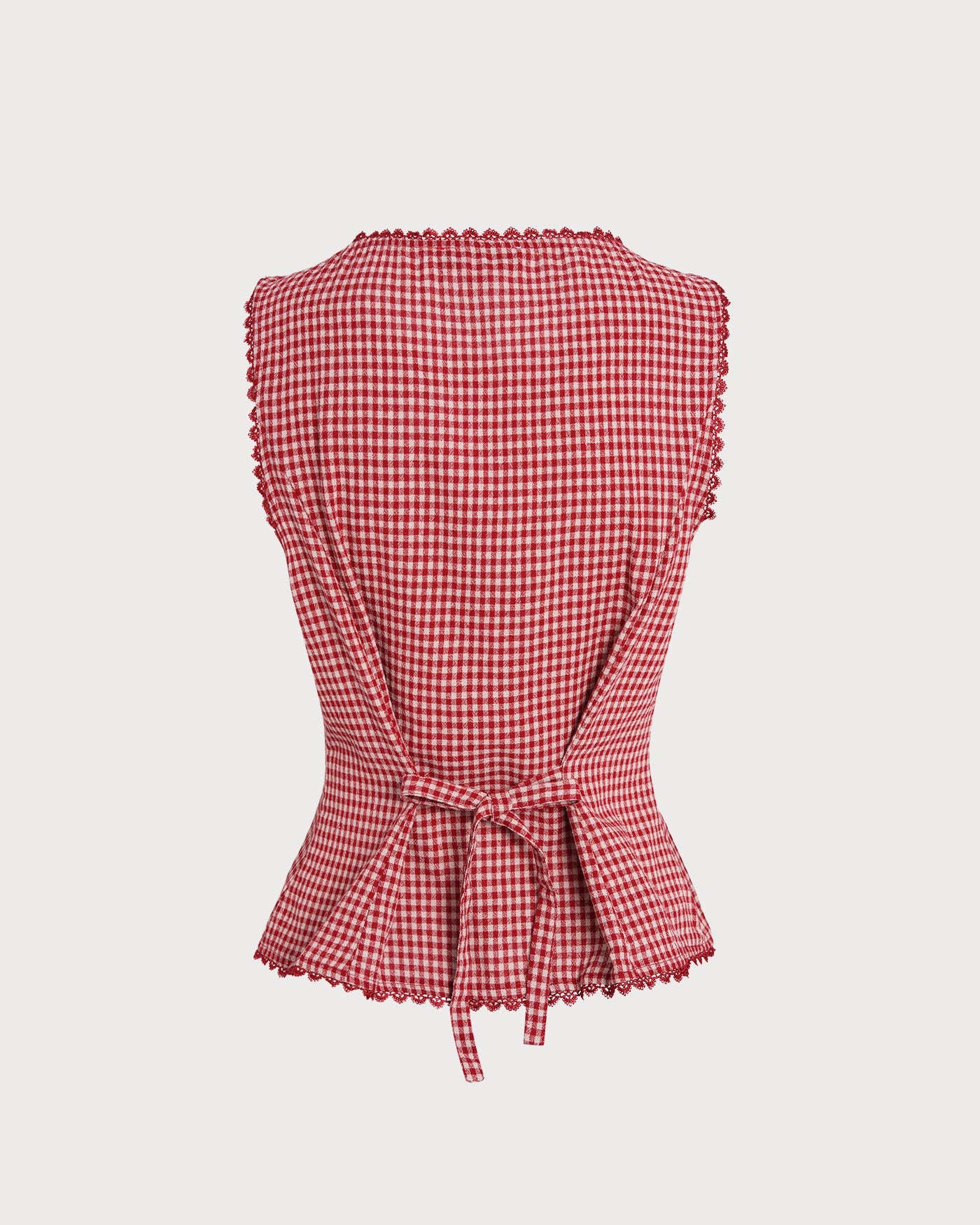 Red Gingham Boat Neck Sleeveless Tank Top | Rihoas