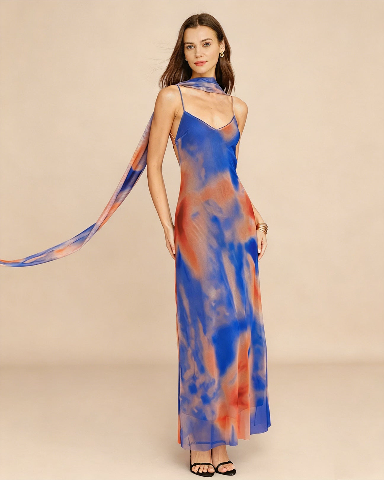 Blue Geometric Slip Maxi Dress | Rihoas