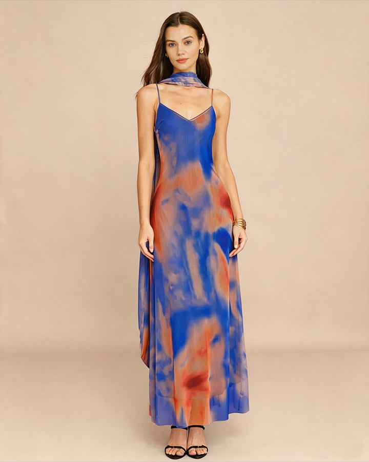 Blue Geometric Slip Maxi Dress | Rihoas