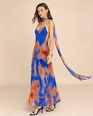 Blue Geometric Slip Maxi Dress | Rihoas