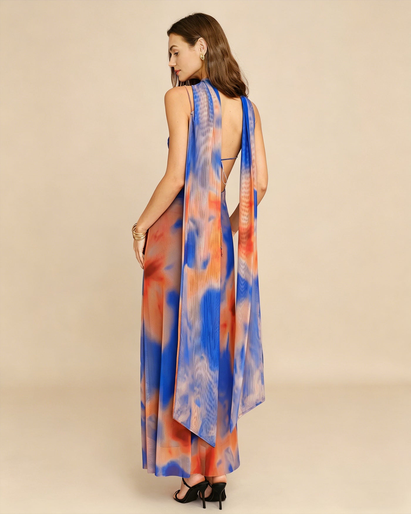 Blue Geometric Slip Maxi Dress | Rihoas