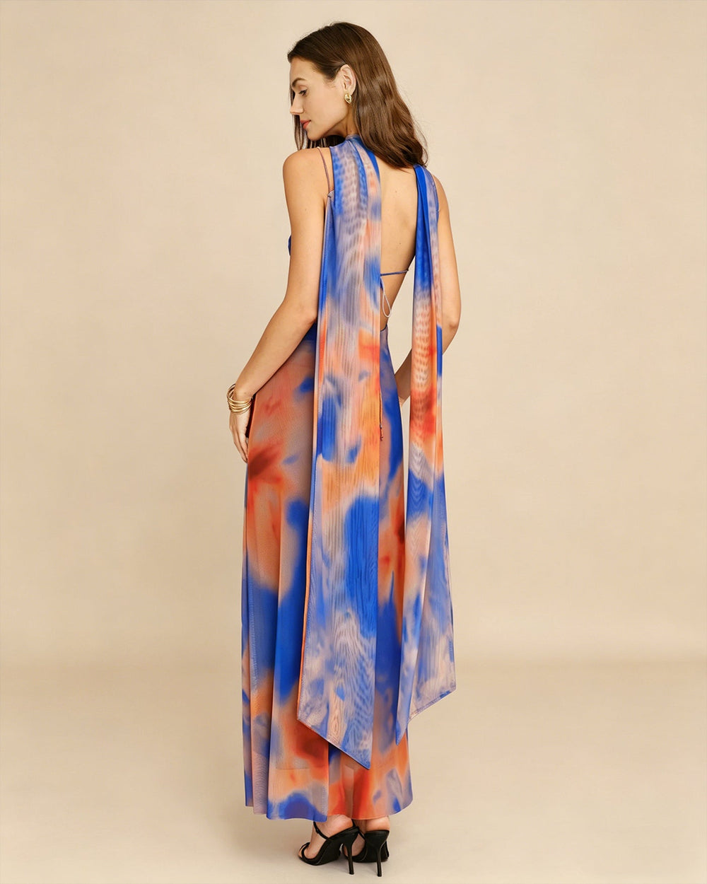 Blue Geometric Slip Maxi Dress | Rihoas
