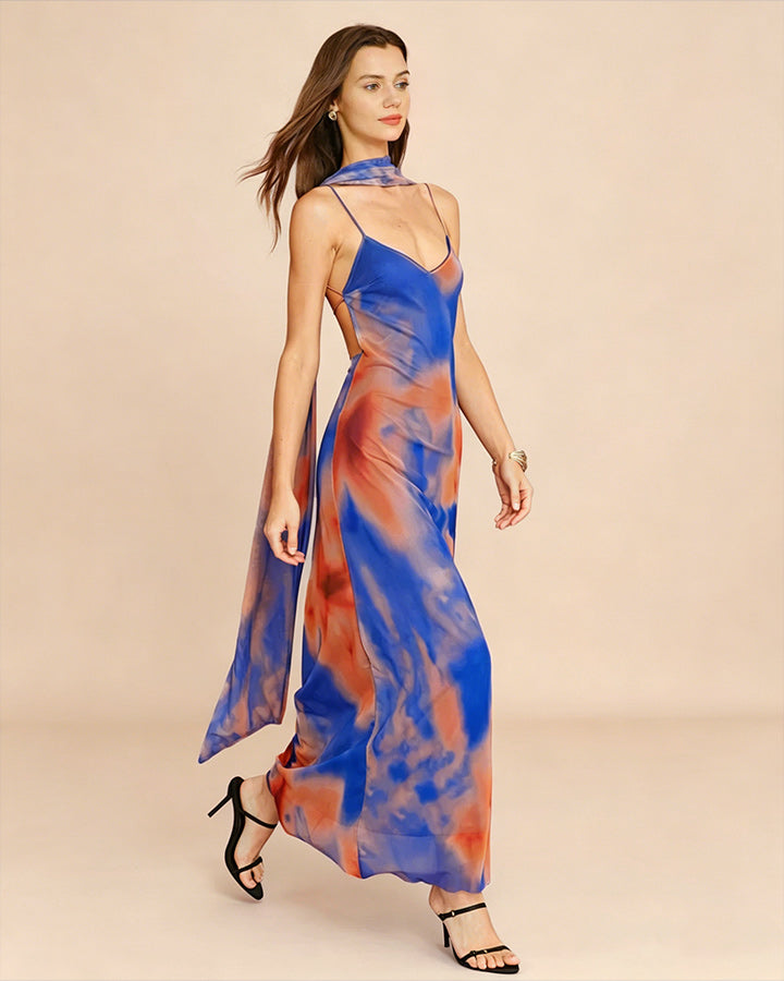 Blue Geometric Slip Maxi Dress | Rihoas
