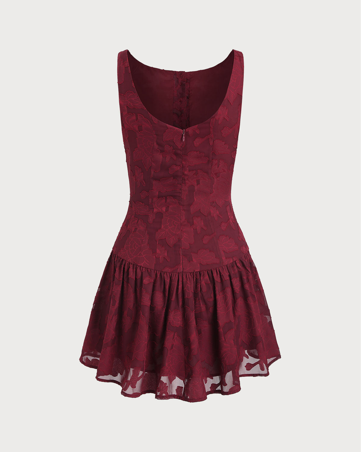 Red Jacquard Boat Neck A-Line Mini Dress | Rihoas
