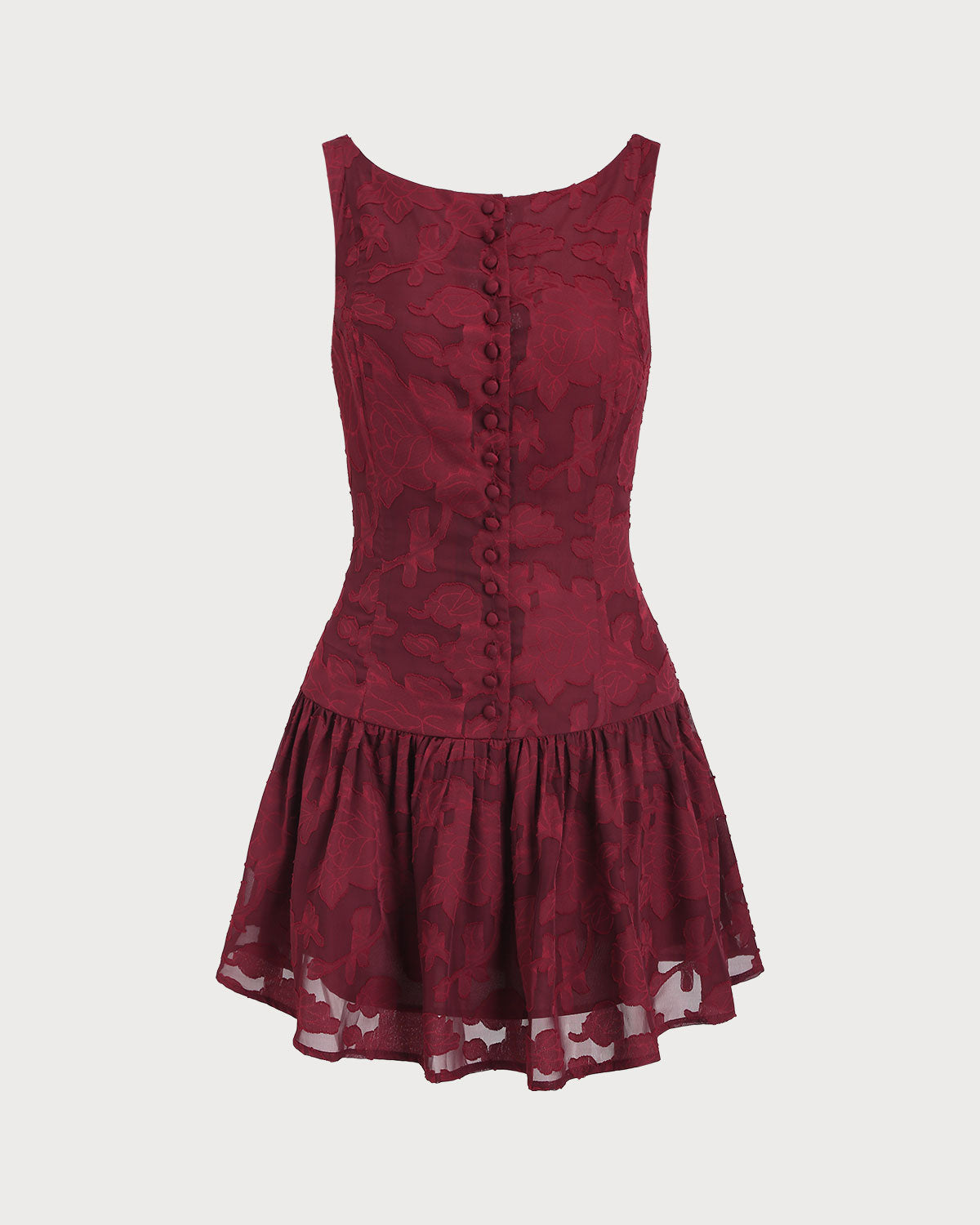 Red Jacquard Boat Neck A-Line Mini Dress | Rihoas