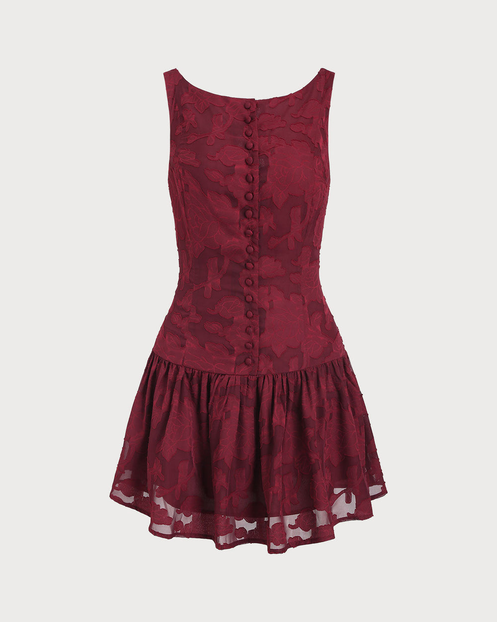 Red Jacquard Boat Neck A-Line Mini Dress | Rihoas