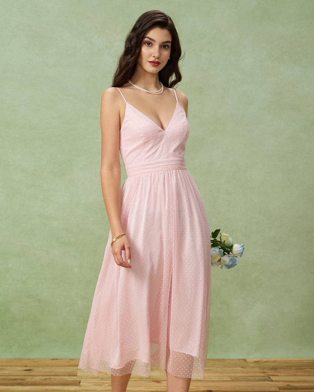 Pink V Neck Backless Slip Midi Dress | Rihoas