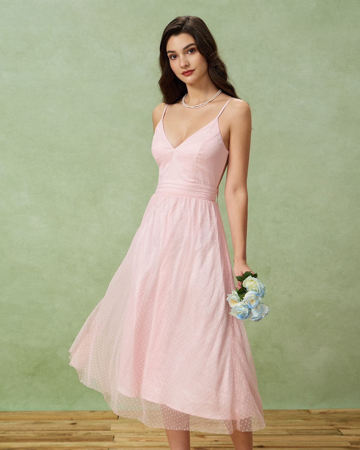 Pink V Neck Backless Slip Midi Dress | Rihoas