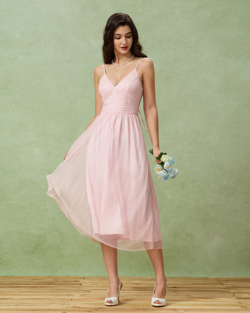 Pink V Neck Backless Slip Midi Dress | Rihoas