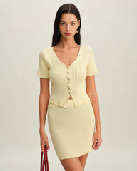 Beige Elastic Waist Knit Mini Skirt | Rihoas