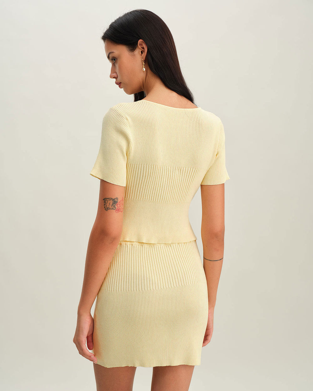 Beige Elastic Waist Knit Mini Skirt | Rihoas