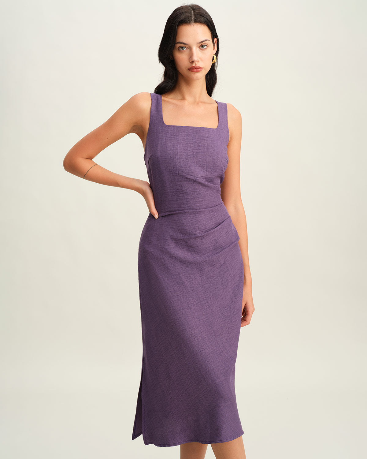 Purple Square Neck Slip Midi Dress | Rihoas