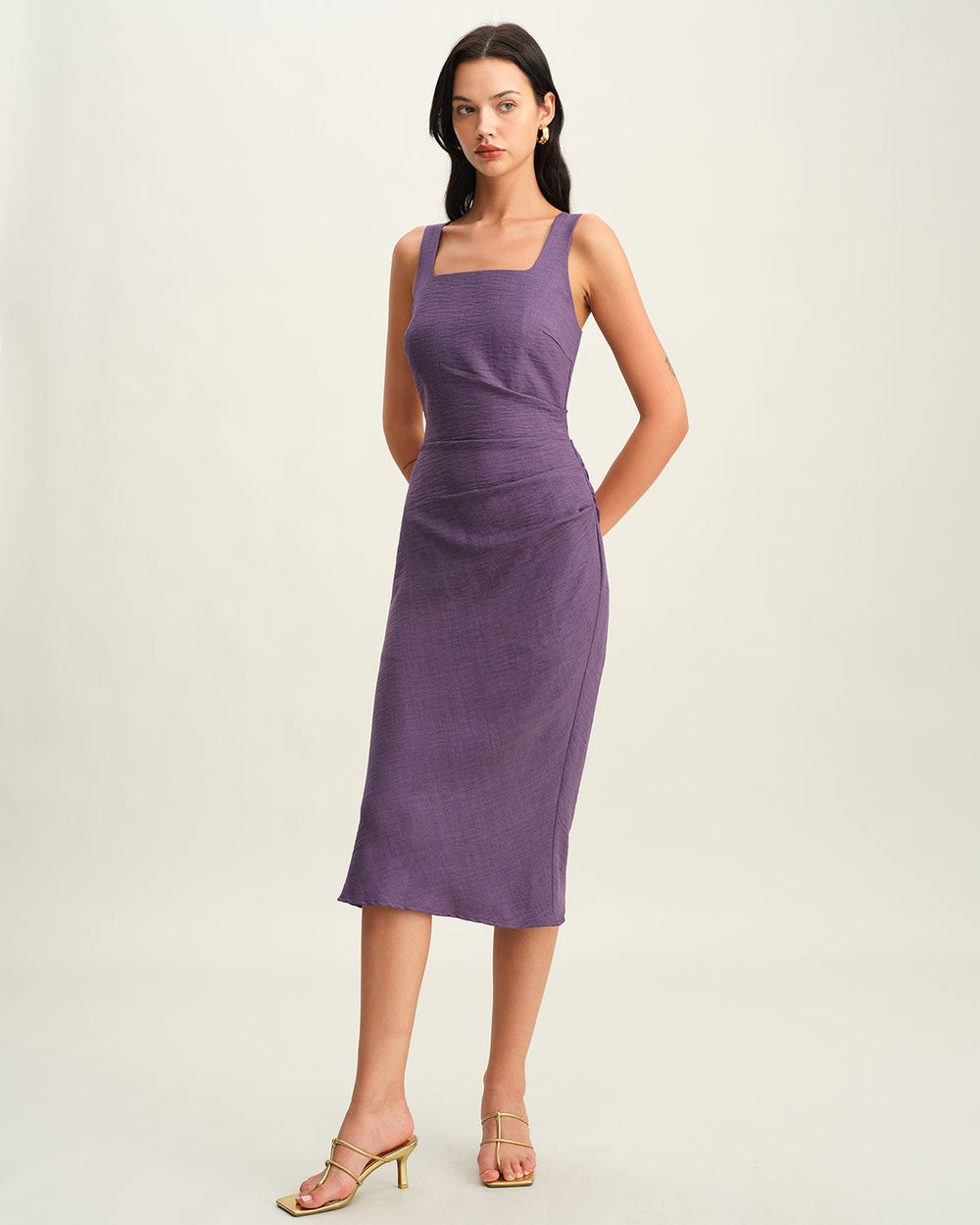 Purple Square Neck Slip Midi Dress | Rihoas