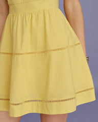 Yellow Square Neck Shirred Mini Dress | Rihoas