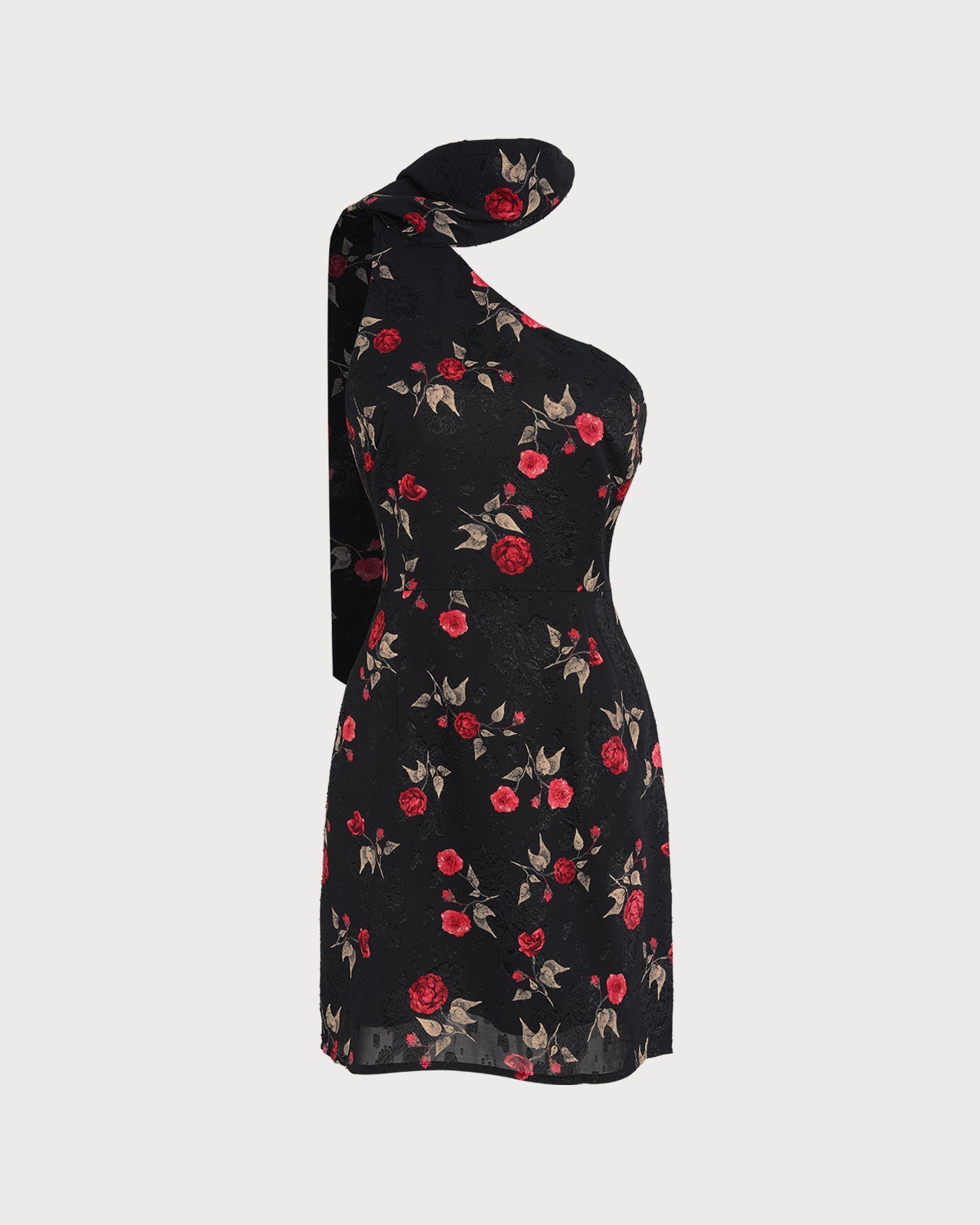 Black Jacquard One Shoulder Mini Dress | Rihoas