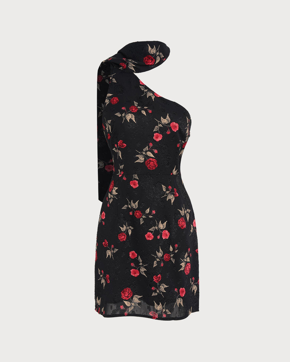 Black Jacquard One Shoulder Mini Dress | Rihoas