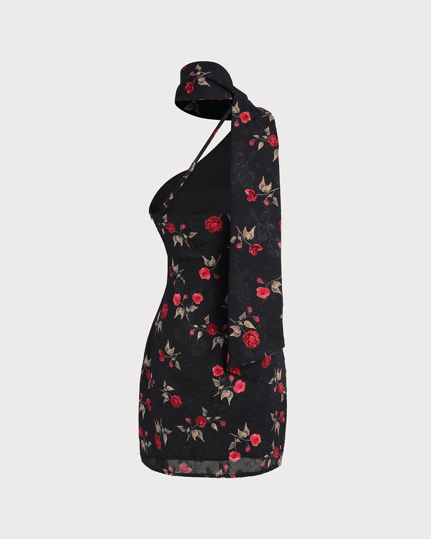 Black Jacquard One Shoulder Mini Dress | Rihoas