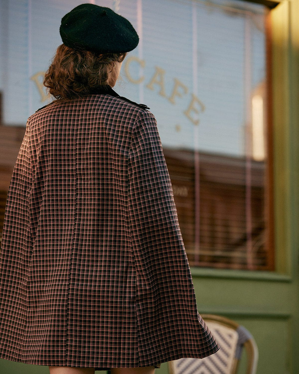 The Double-breasted Plaid Cape Coat | Rihoas