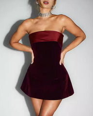 Wine Red Strapless A-Line Mini Dress | Rihoas