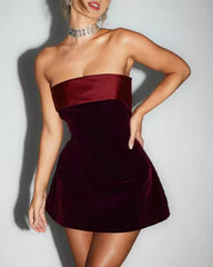 Wine Red Strapless A-Line Mini Dress | Rihoas