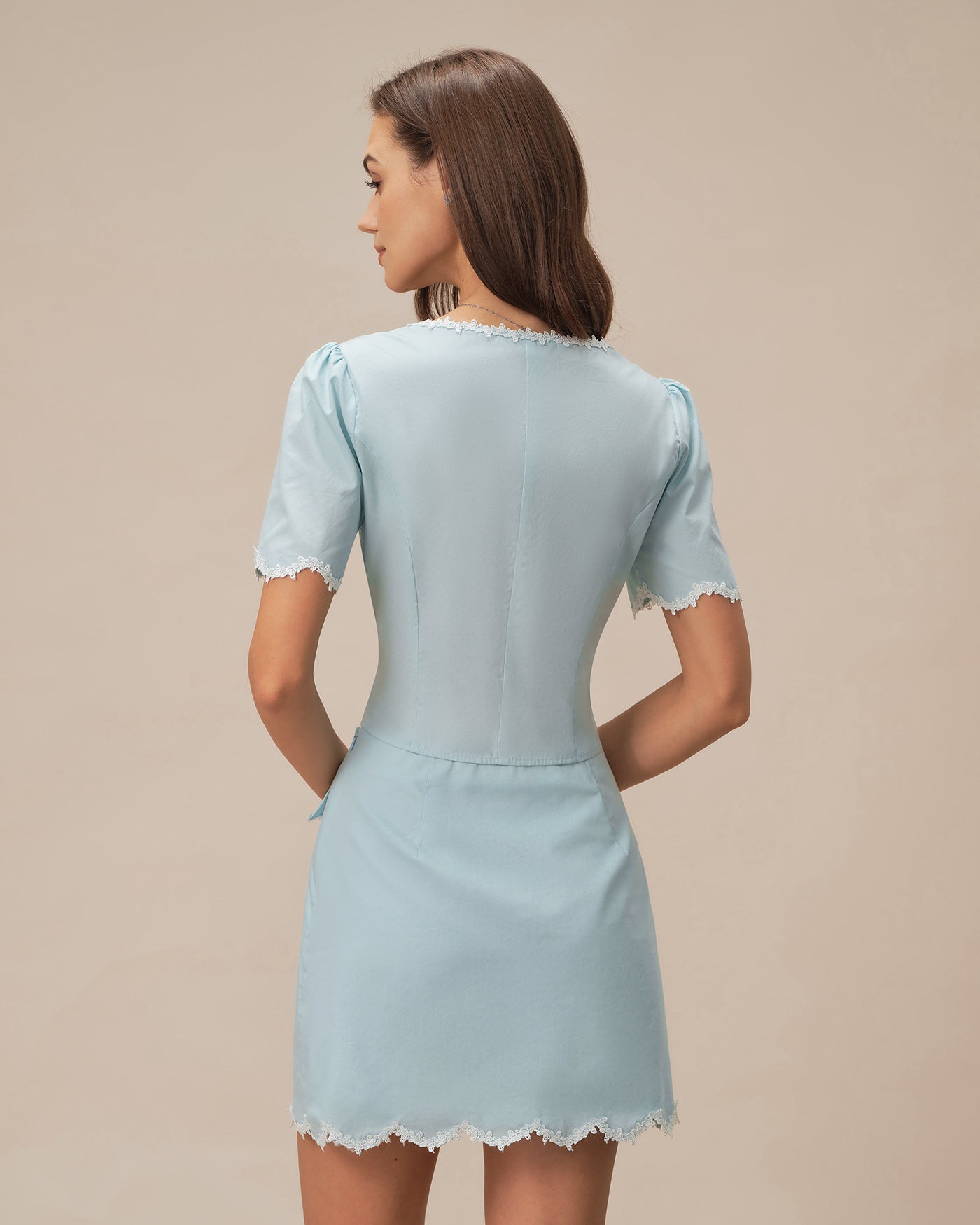 Blue Lace Pocket Button Mini Skirt | Rihoas