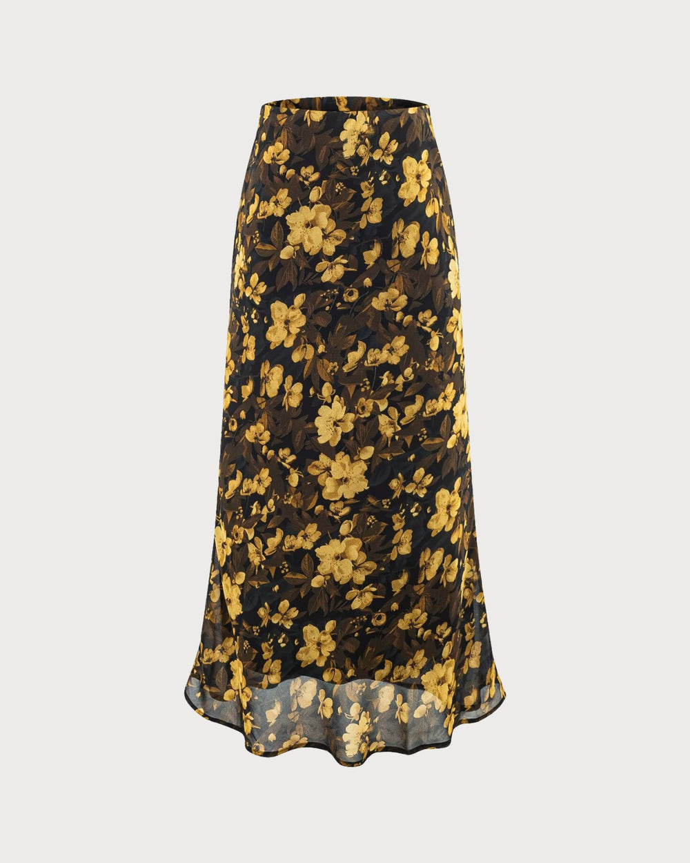 Black Floral Elastic Waist Skirt | Rihoas