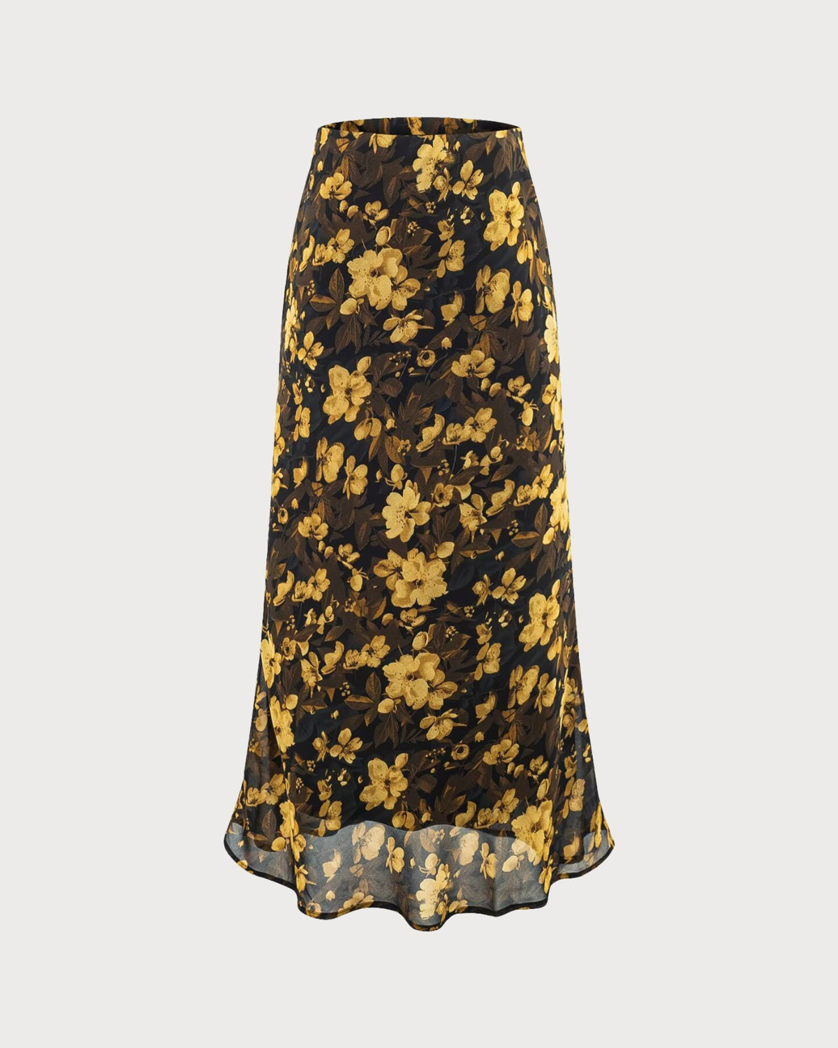Black Floral Elastic Waist Skirt | Rihoas