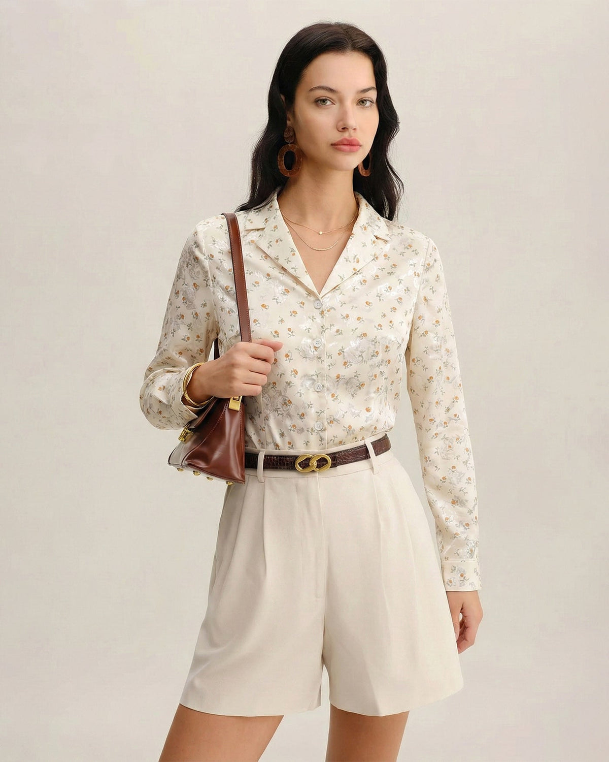 Apricot Floral Collar Blouse | Rihoas