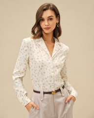 Apricot Floral Collar Blouse | Rihoas