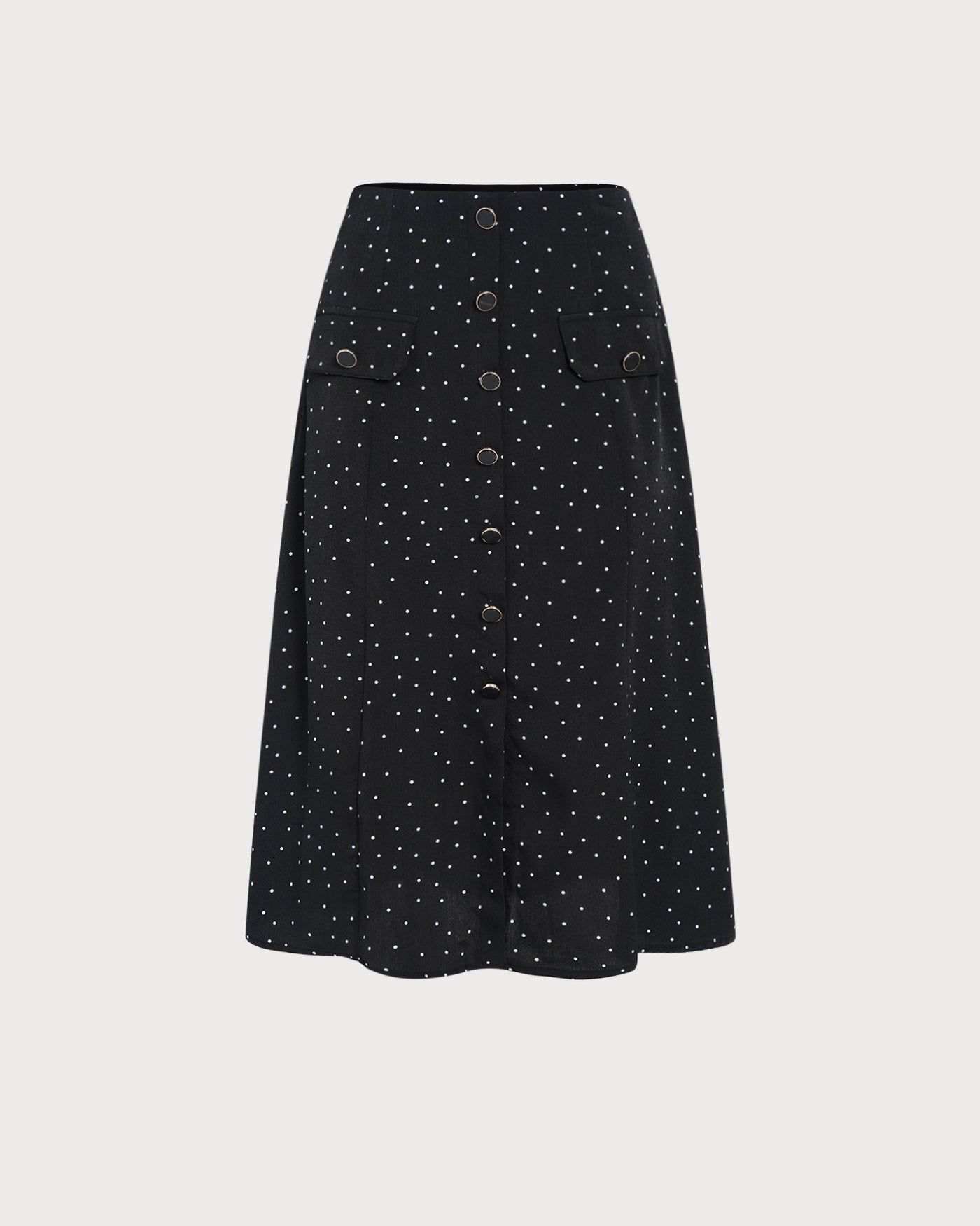 Black Polka Dot Midi Skirt | Rihoas